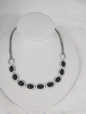 Vintage Monet Signed Silver Tone Rhinestone Toggle Necklace Beautiful • $19.99