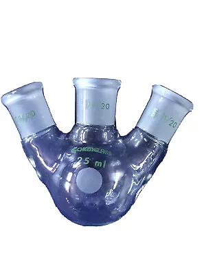 14/20 Joint 25mL Angled 3-Neck Round Bottom Flask Chemglass Or Other • $19.99