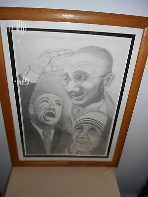 Gandhi Martin Luther King & Mother Teresa By Cannata Osland Charcoal Sketch Ap • $29.99