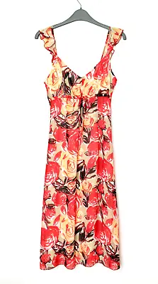Y2K Red Floral Dress Empire Line Occasion Party Slip Dress Mexx UK Size 10 • £8.50
