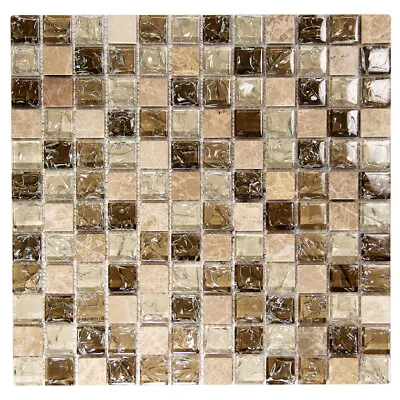 Glass Stone Tile Mosaic Electra Squares Kitchen Bathroom Wall Backsplash Brown • $4.40