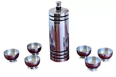 Chase Cocktail Martini Shaker Cup Bar Set Art Deco Chrome Ring Vtg Mcm Gaiety • $99.99