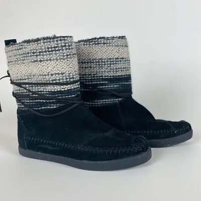Toms Moccasin Back Gray Lace Up Knit Boots Size 6.5 • $20