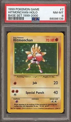 Pokemon Hitmonchan Base Set Unlimited  4th Print  1999-2000 Holo Rare #7 PSA 8 • $52