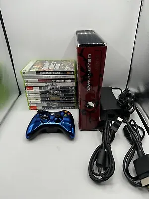  Xbox 360 Gears Of War Edition Console Bundle Lot Red 320GB + Controller + Games • $189.99