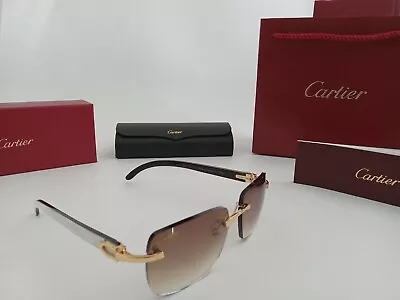 Cartier CT0046S White Buffalo Horn Gold Trim Brown Tinted Lens Sunglasses • $400