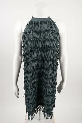 Zara Womens Mini Fringed Dress Blue Size Medium Flapper High Neck NWT 0387/175 • £31.33