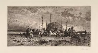 PETER MORAN Signed & Very Rare 19thC 1882 Etching HARVEST IN SAN JUANNEW MEXICO • $2499.99