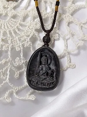 Vintage Buddhist 24  Black Cord Gold Thread Wrapped Siddhartha Pendant Necklace • $13