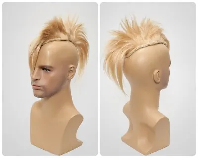 Blonde Mohawk Glued Clip-in Hairpiece Wigs Mad Max Cyber Punk Mohican Toupees • $186.50