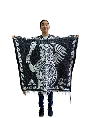 Mexican Poncho  Calendario Azteca  Mexico  Aztec  warrior  White & Black • $38
