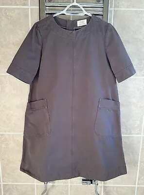 TOAST OAS Cotton Half Sleeve Brown-Grey A-Line Dress Made In Poland Size 14UK • £95