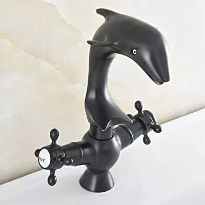 Black Oil Rubbed Brass Dolphin Shape Bathroom Kitchen Bar Sink Faucet Tap Ssf843 • $65.99