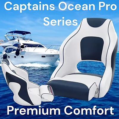 Boat Seat Captains Ocean Pro Series Helm Chair Blue /white  1 Pair 2 Seats • $620