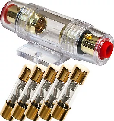 AGU Fuse Holder High Quality Gold Inline 4 6 8 Gauge + 5 Pack 40 AMP AGU Fuses • $7.70