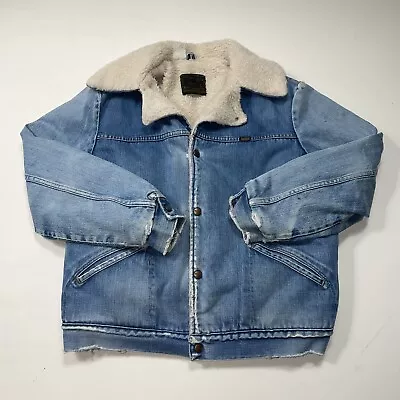 Vintage Maverick Mens Sherpa Jacket Large Distressed Denim Well Worn 70s • $62