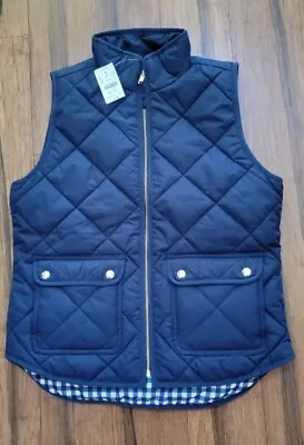 J Crew AP678 Vest Womens SMALL Quilted Full Zip Snap Pockets Navy Blue - NWT! • $128.48