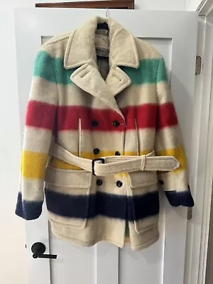 Vintage 1960s Hudson’s Bay Company Wool Peacoat Mackinaw Belt Stripe Jacket • $350