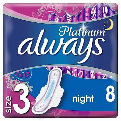 £5.23 • Buy Always Platinum Ultra Night Sanitary Pads Towels With Wings - Size 3 - 8 Pack