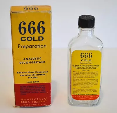 Vintage 666 Cold Preparation Analgesic Medicine Bottle And Box RARE! • $49.99