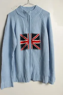In Extenso Womens Vtg Union Jack Zip Through Cardigan - Blue - LARGE (v-y3) • £9.99