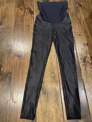 Spanx Mama Black Faux Leather Maternity Leggings Size Medium • $45