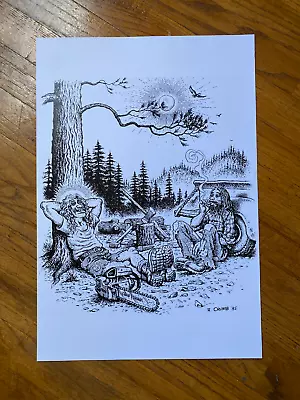 R. Crumb - Hippie Loggers Smokin Weed Print 1985 • $45