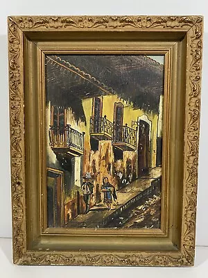 Signed SILVER Latin American Cityscape Street Scene Oil Painting  • $19.99