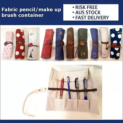 Roll Up Pen Pencil Makeup Brush Bag Case Fabric Pouch Holder Purse Cosmetic Pen • $10.95
