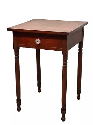 Fine Cherry  Sheraton Red Wash 1 Drawer Stand Work Table Pa 1830s Dovetailed • $375