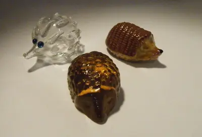 Vintage Wade Whimsy England 3 Small Hedgehogs Ornaments Glass Amber C3 • £8