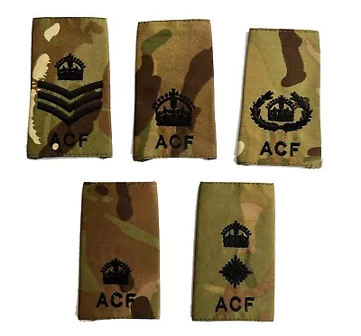Pair ACF MTP Rank Slides Epaulettes Black Thread - Kings Crown (Army Cadet Force • £3