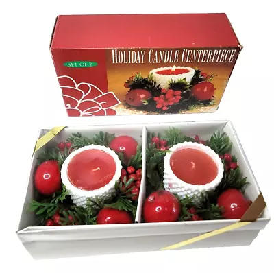 Set Of White Hobnail Candles With Plastic Holiday Wreaths Around NIB VTG  • $29.95