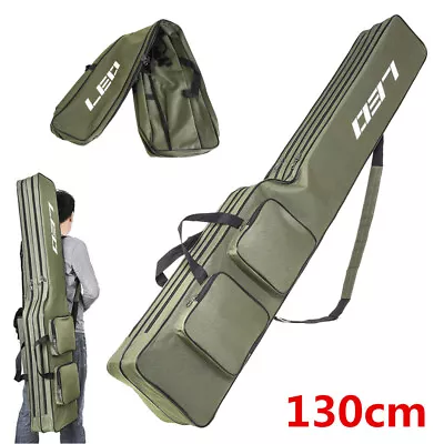 130cm 2 Layer Fishing Rod Reel Bag Fishing Pole Gear Tackle Carry Case Carrier • $31.78