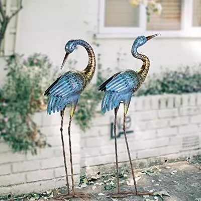 Garden Crane Statues Outdoor Standing Blue Heron Decoy Sculptures Metal Bir... • $75.32