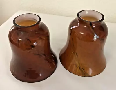 Set Of 2 Bell Pendant Light Lamp Shades Amber Color Swirl Art Glass 5  Tall • $28