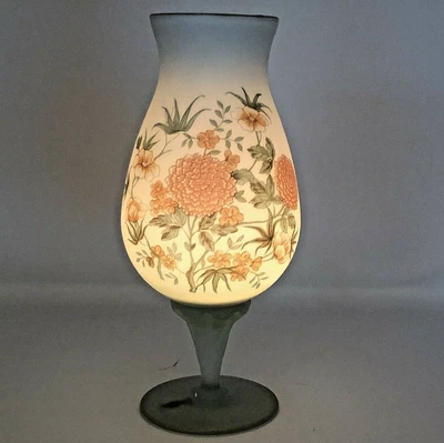 $34.99 • Buy Satin Frosted Glass Lantern Vase Floral Gold Rim Hand Painted 11” Vintage Peru