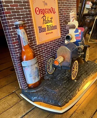 Original 1960 Pabst Blue Ribbon Beer Bar Sign Motion Light Old Red Jalopy Car • $450