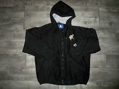 Starter Minnesota Vikings NFL Black Football Parka Coat Jacket Large Mens Vtg • $101.14