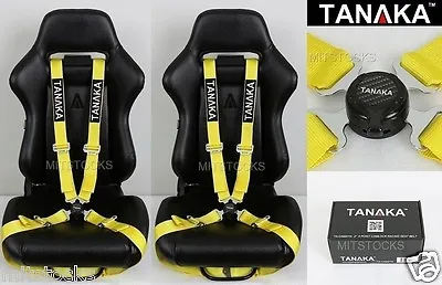 2 Tanaka Universal Yellow 4 Point Camlock Quick Release Racing Seat Belt Harness • $98.99