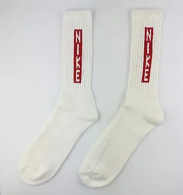 Vintage New/Old Stock 80s Nike Spellout Socks White & Red Men's Made In USA ! • $44.99