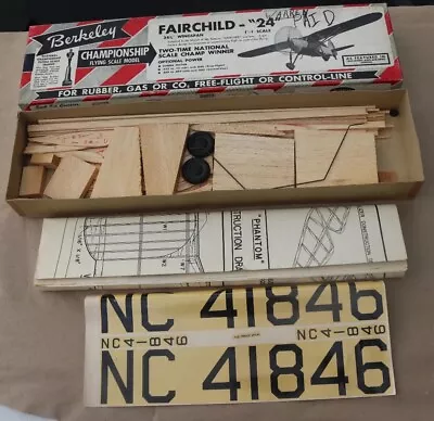 Rare New Vintage Berkeley Fairchild  24  Balsa Wood Model Plane Airplane Kit • $145