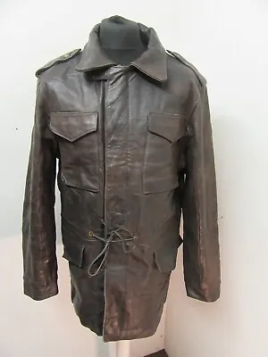 Vintage 70's Usa Heavy Leather M65 Hunting Field Jacket Size L Talon Brass Zip • £99