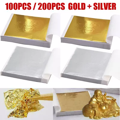 200 Sheets Leaf Foil Gilding Art Craft Metallic Transfer DIY Gold Silver Copper • £4.73