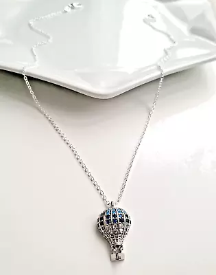 Blue Colour 3D Hot Air Balloon Pendant With 925SS Chain Necklace+Gift Bag • £12