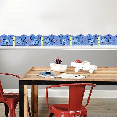Peel & Stick Mickey Mouse Buttons Blue Fun Cartoon Wallpaper Border Stick-ups • $8.24