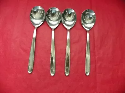 Set Of 4 Sola Holland  Round Soup / Cream Spoons Stainless        Box 70 • $17