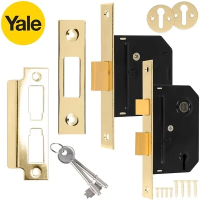 YALE Brass SASH/DEAD LOCKS 3 Lever Internal Wooden Bedroom Door Security Bolt • £12