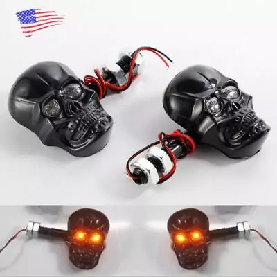 2X Chrome Motorcycle Skull LED Turn Signals Lights For Harley-Davidson Black • $16.70