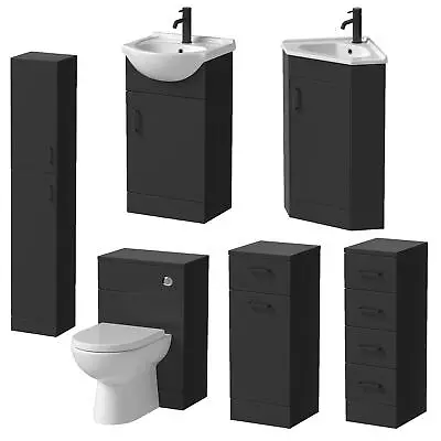 Bathroom Vanity Toilet Storage Laundry Combination Unit Basin Sink Modern Black • £79.97